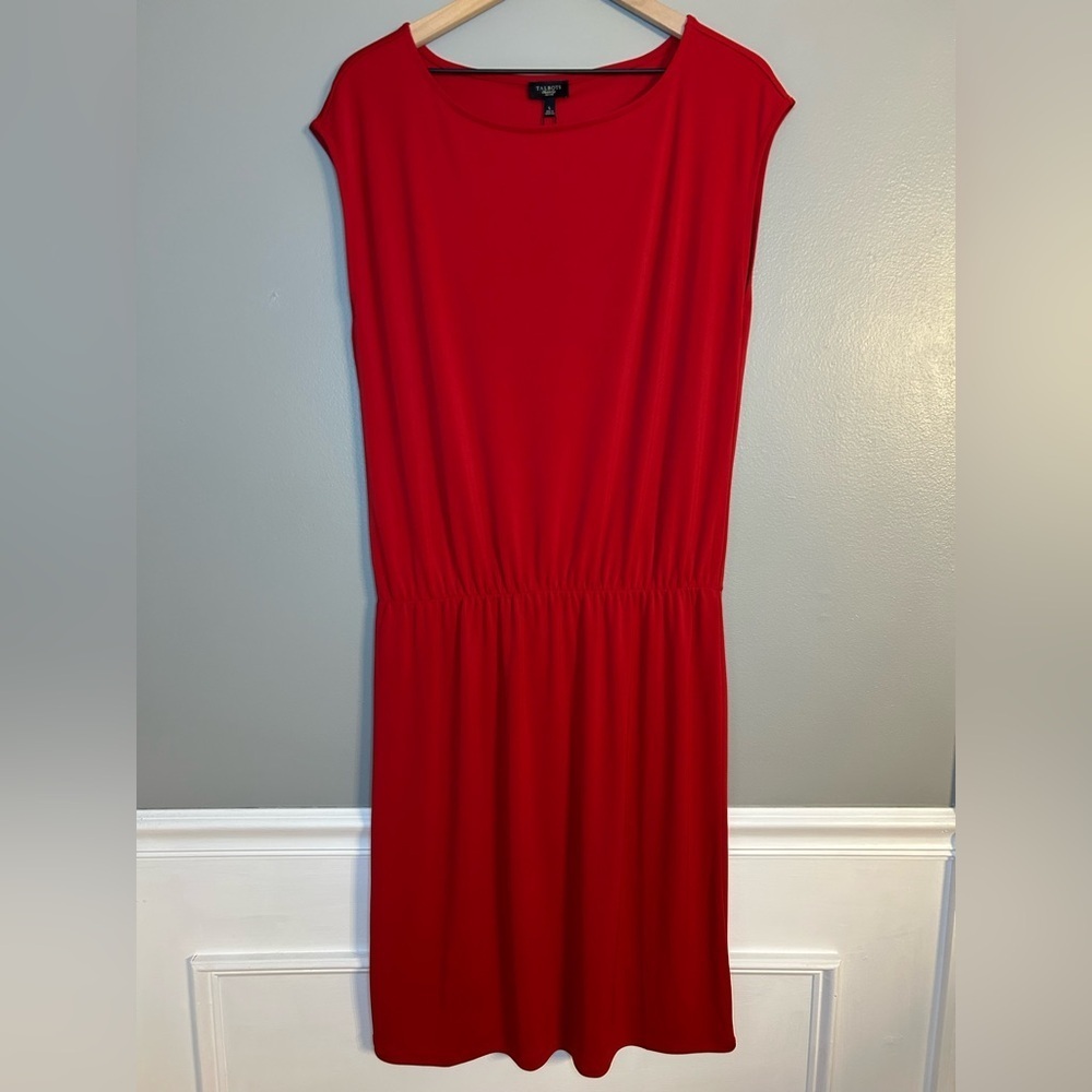 *NWT* Talbots Red Knit Dress with Boat Neck and Cap Sleeves, Size PL - Picture 3 of 9